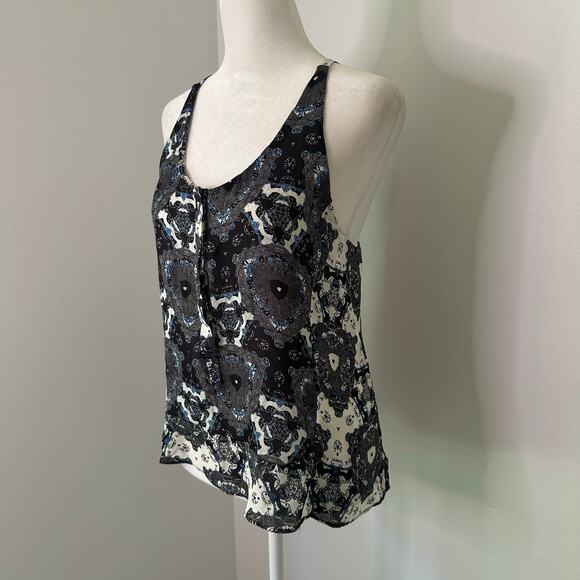 A.L.C. black, white & blue silk button front tank top size S - Picture 3 of 12